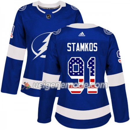 Dame Eishockey Tampa Bay Lightning Trikot Steven Stamkos 91 Adidas 2017-2018 Blue USA Flag Fashion Authentic
